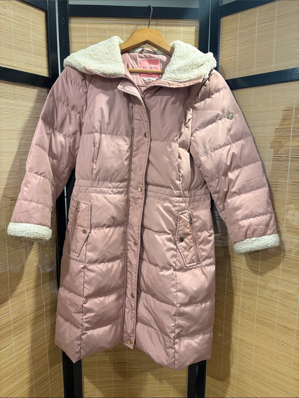Kate Spade Pink Puffer Coat with Sherpa Trim